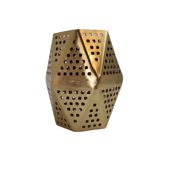 Gold Tone Moroccan Style Cut Out Geometric Boho Candle Holder Jar - Picture 1 of 7